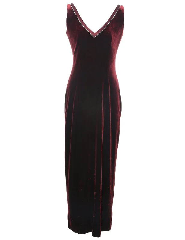 Velvet Maroon Evening Dress - S