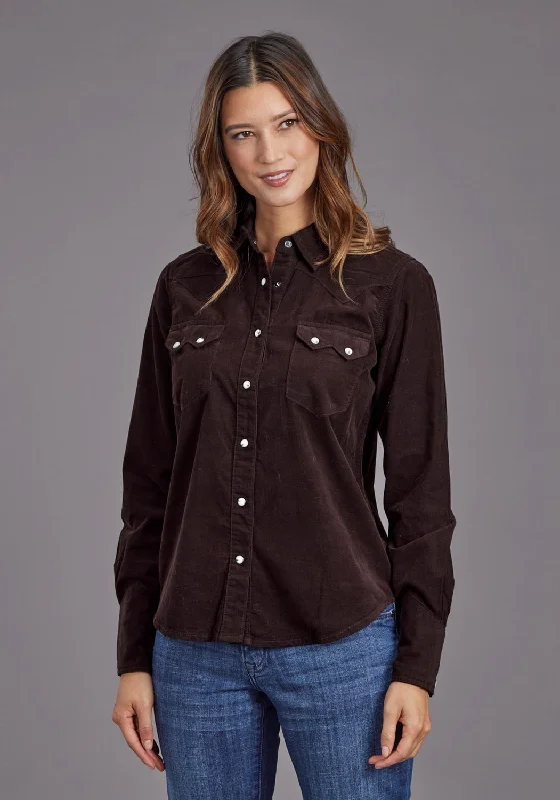 Stetson Womens Corduroy Denim Brown 100% Cotton L/S Shirt