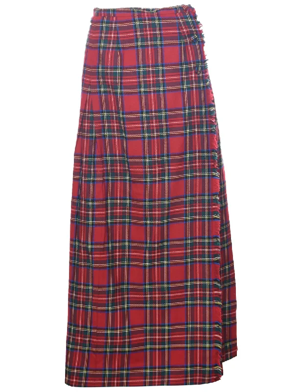 Wool Tartan Pleated Skirt - M