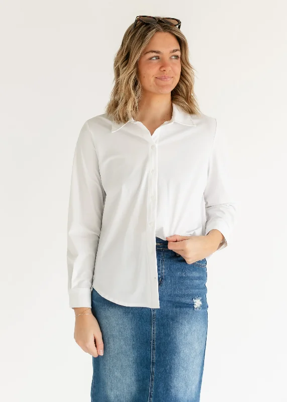 Long Sleeve White Button Front Knit Top