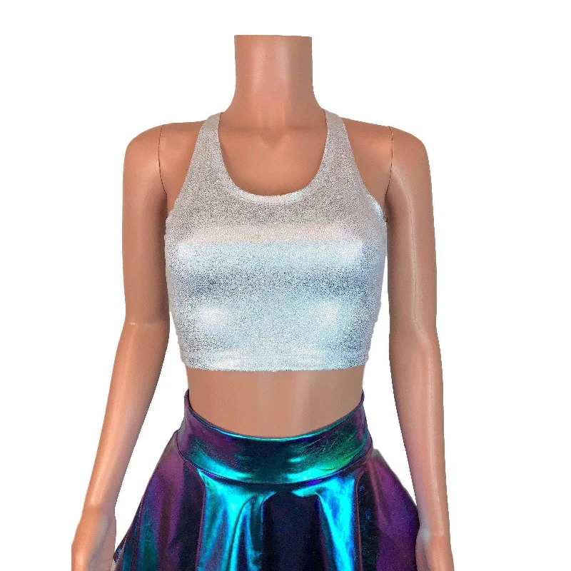 SALE - LARGE Crop Tank Top - Silver Holographic