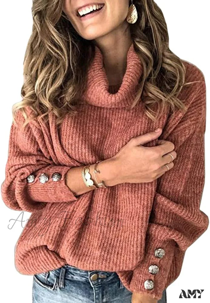 Amy Fashion - Women's Oversized Turtleneck Chunky Pullover Sweaters