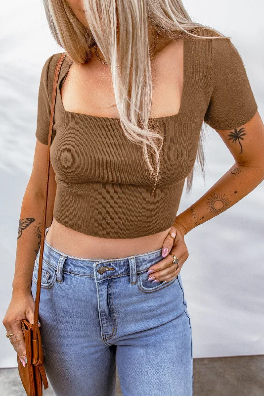 Lace-Up Square Neck Crop Top