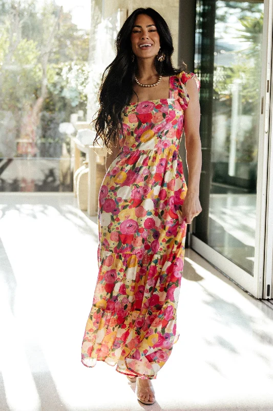 Ayla Tiered Maxi Dress | Pink Multi Floral