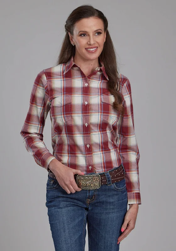 Roper Womens 57 Chevy Plaid Red 100% Cotton Btn L/S Shirt