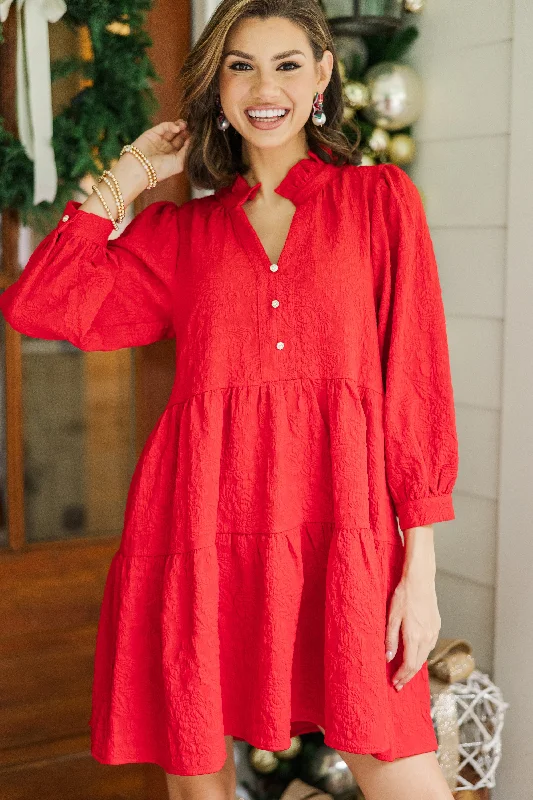 All Up To You Red Floral Textured Dress