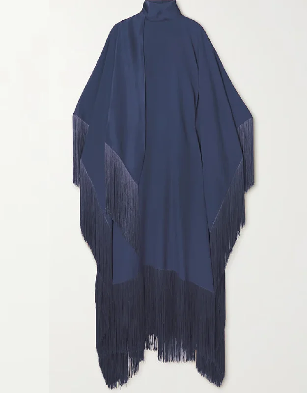 Navyblue High Neck Style Fringed Kaftans