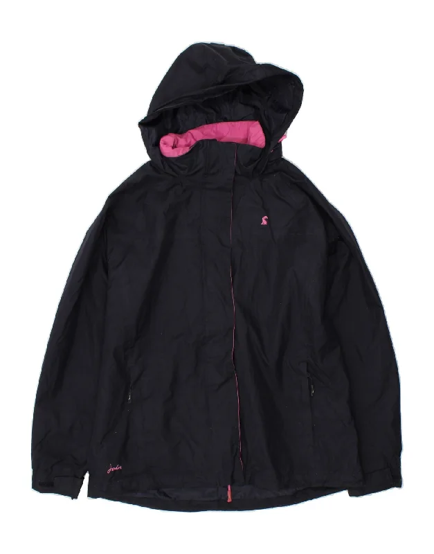 JOULES Womens Hooded Rain Jacket UK 14 Large Navy Blue Polyester