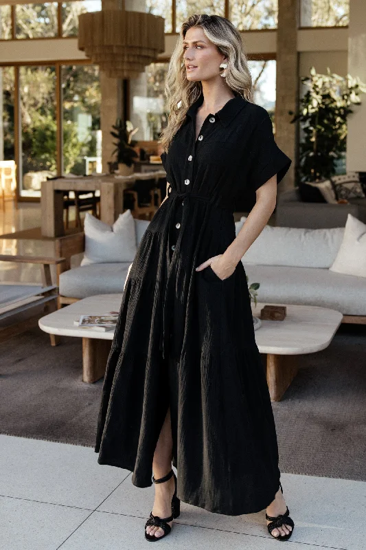 Aizey Button Up Maxi Dress | Black