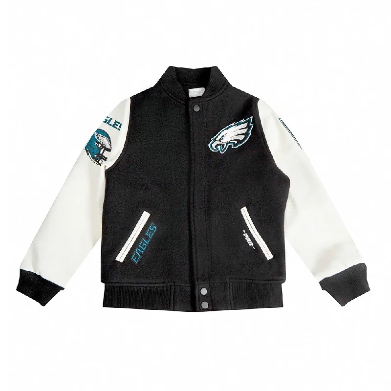 NFL PHILADELPHIA EAGLES CLASSIC BIG BOYS WOOL VARSITY JACKET (BLACK/WHITE)