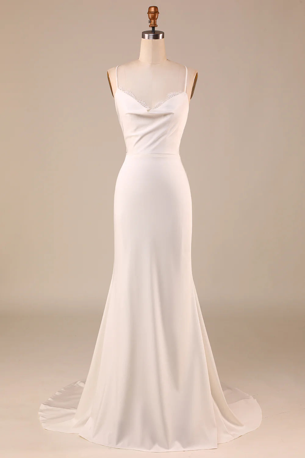 DingJiDress Simple Ivory Mermaid Boho Long Wedding Dress