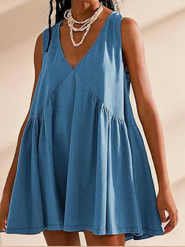 Deep V Wide Charming Strap Mini Tank Dress