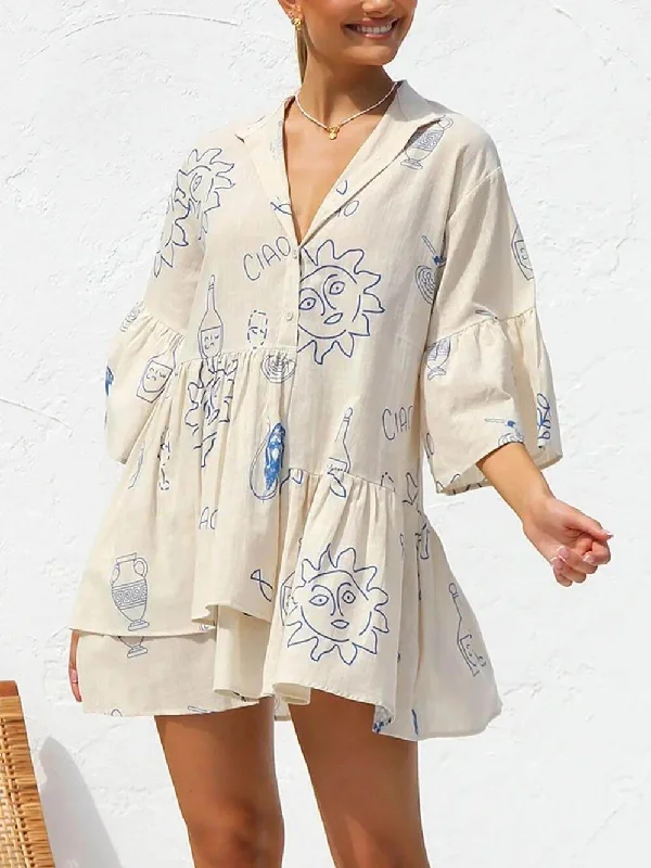 Ethnic Style Loose Charming Shirt Short Dress