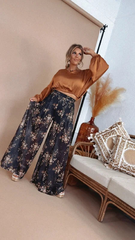 Forever Floral Mesh Wide Leg Pant, Black