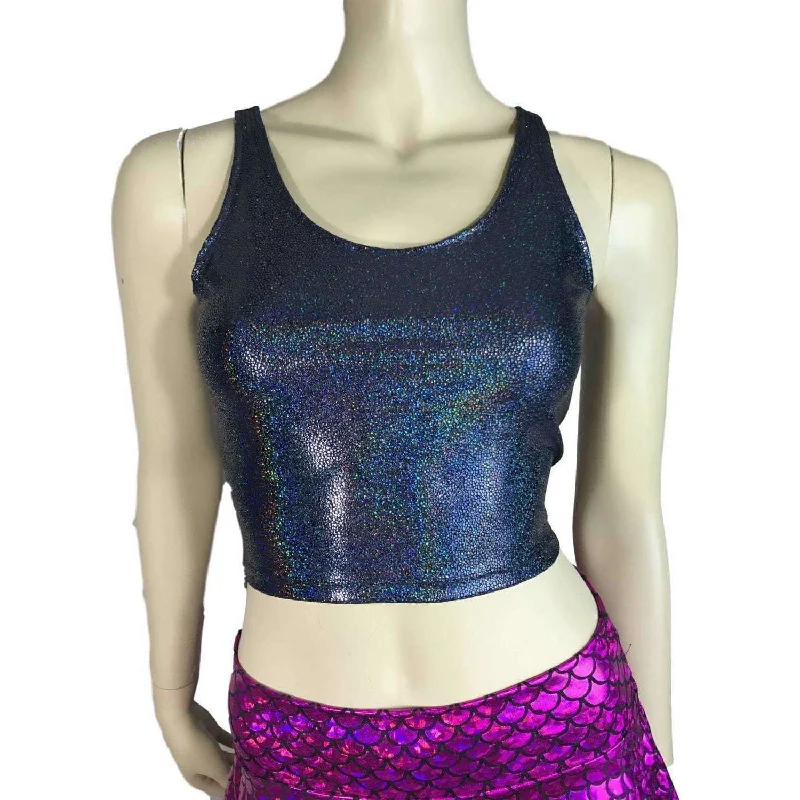 SALE - LARGE Crop Tank Top - Black Holographic