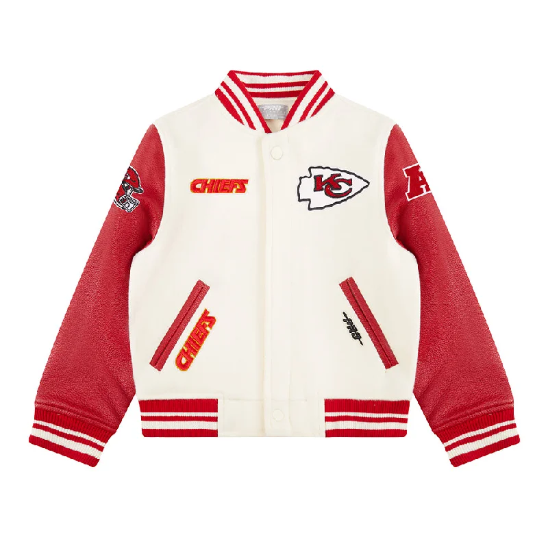 NFL KANSAS CITY CHIEFS RETRO CLASSIC LITTLE BOYS RIB WOOL VARSITY JACKET (EGGSHELL/ RED)