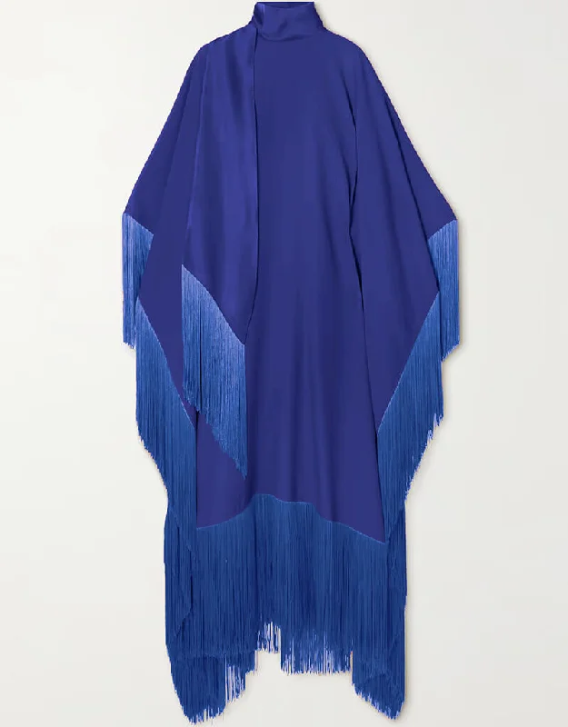 Royal Blue High Neck Style Fringed Kaftans