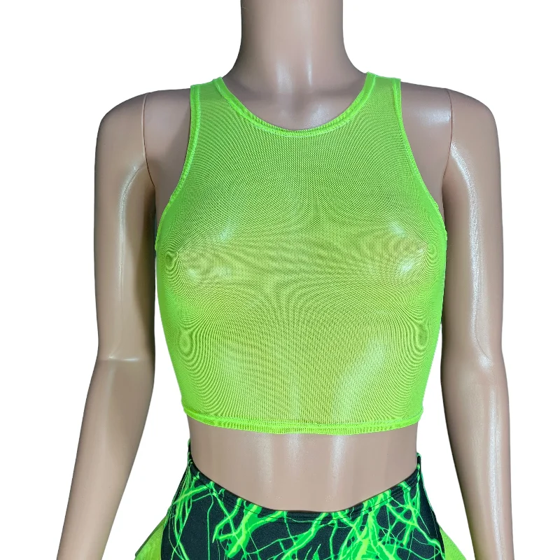 Sheer Top - Neon Mesh Crop Top for Raves, Festivals, Performers, Aerial, Pole Shirt - Many Colors