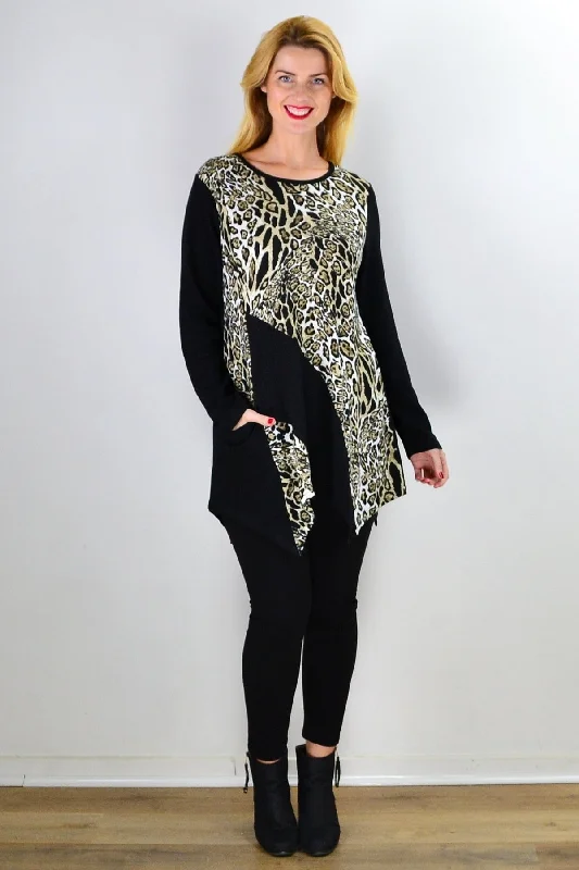 Animal Print Asymmetrical Hem Tunic Top