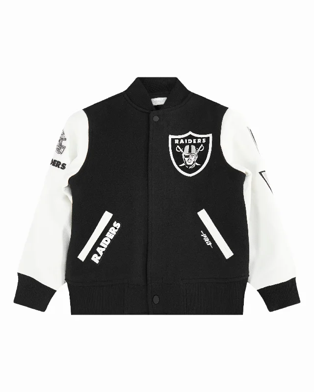 NFL LAS VEGAS RAIDERS CLASSIC BIG BOYS WOOL VARSITY JACKET (BLACK/WHITE)